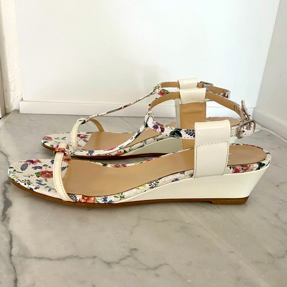AMALFI by Rangoni Sandals White Floral Pattern Leather Made in Italy - Picture 5 of 8